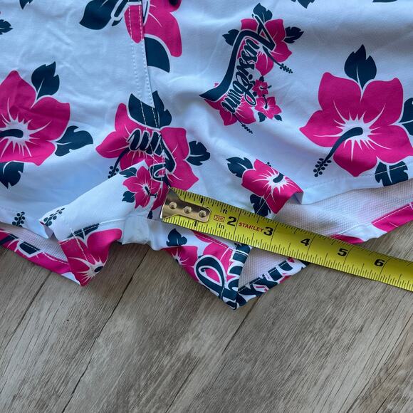 AussieBum Swim Shorts Size L Floral Hibiscus Print White Pink Black Drawstring - Picture 6 of 9